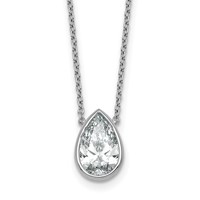 14K White Gold 2.50 Carat Certified Lab Grown Diamond VS+ F+ Pear Complete Bezel Set Solitaire Necklace, 18" view 1