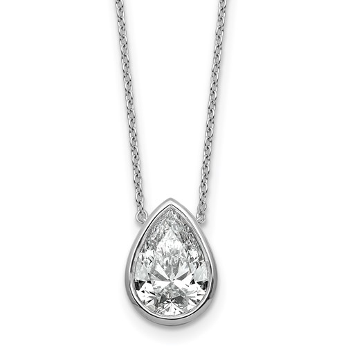 14K White Gold 3 Carat Certified Lab Grown Diamond VS+ F+ Pear Complete Bezel Pendant