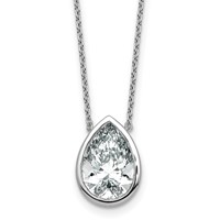 14K White Gold 4 Carat Certified Lab Grown Diamond VS+ F+ Pear Complete Bezel Set Solitaire Necklace, 18" view 1