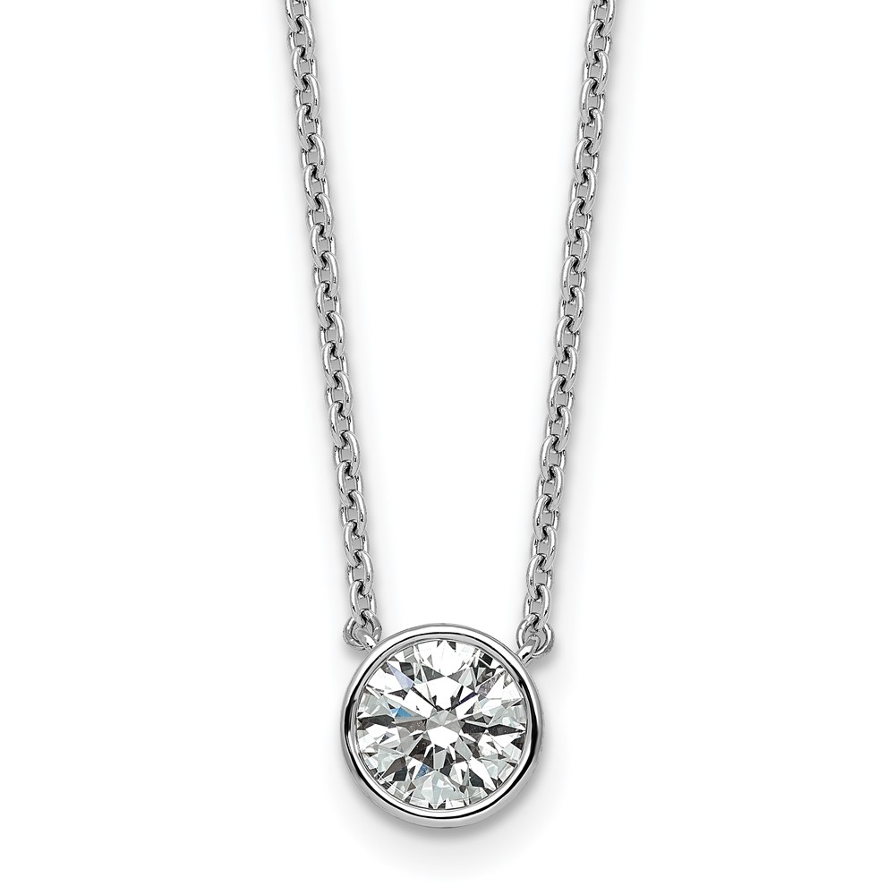 14K White Gold 1 Carat Certified Lab Grown Diamond VS+ F+ Complete Bezel-Set Round Pendant