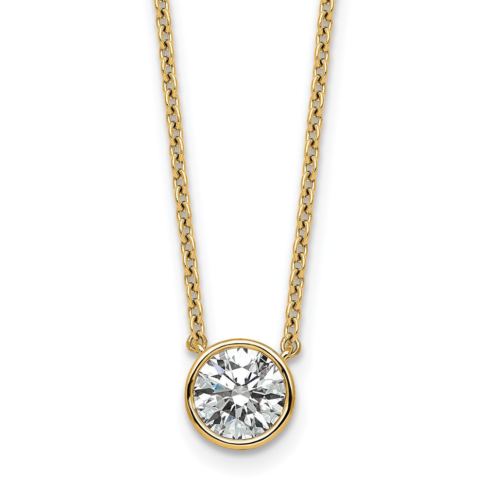 14K Yellow Gold 1 Carat Certified Lab Grown Diamond VS+ F+ Complete Round Bezel Set Pendant