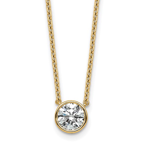 14K Yellow Gold 1 Carat Certified Lab Grown Diamond VS+ F+ Complete Round Bezel Set Pendant