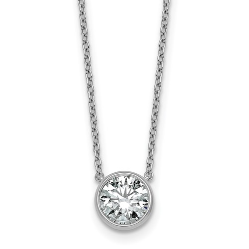 14K White Gold 1.50 Carat Certified Lab Grown Diamond VS+ F+ Round Complete Bezel Set Pendant
