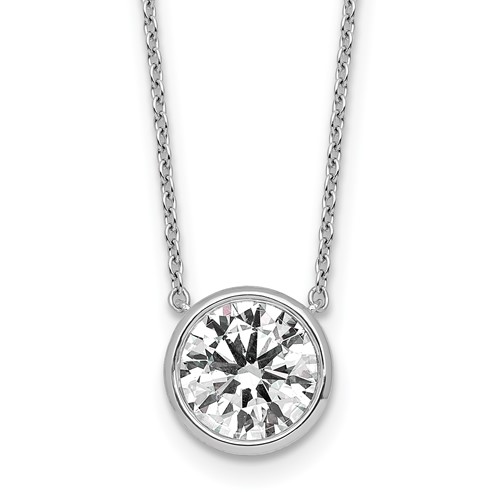14K White Gold 2.50 Carat Certified Lab Grown Diamond VS+ F+ Complete Bezel Set Pendant