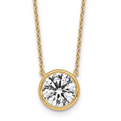 14K Yellow Gold 2.50 Carat Certified Lab Grown Diamond VS+ F+ Complete Bezel Set Pendant