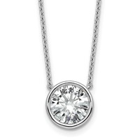 14K White Gold 3 Carat Certified Lab Grown Diamond VS+ F+ Round Complete Bezel Set Necklace, 18" view 1