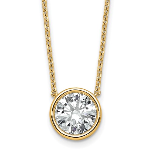 14K Yellow Gold 3 Carat Certified Lab Grown Diamond VS+ F+ Round Complete Bezel Set Pendant
