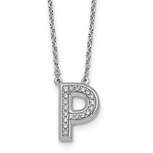 14K White Gold Lab Grown Diamond Vs+f+ Initial P Complete Necklace