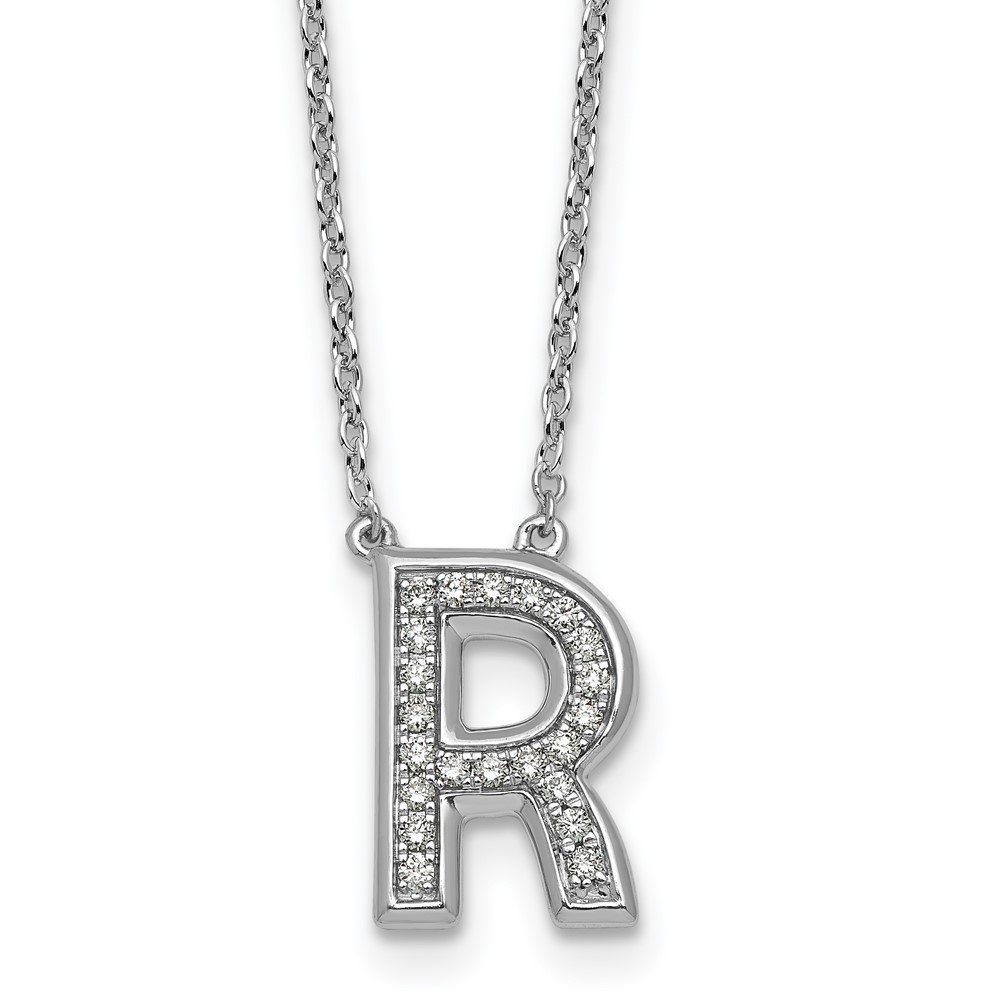 14K White Gold Lab Grown Diamond Vs+f+ Initial R Complete Necklace