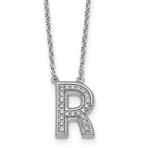 14K White Gold Lab Grown Diamond Vs+f+ Initial R Complete Necklace