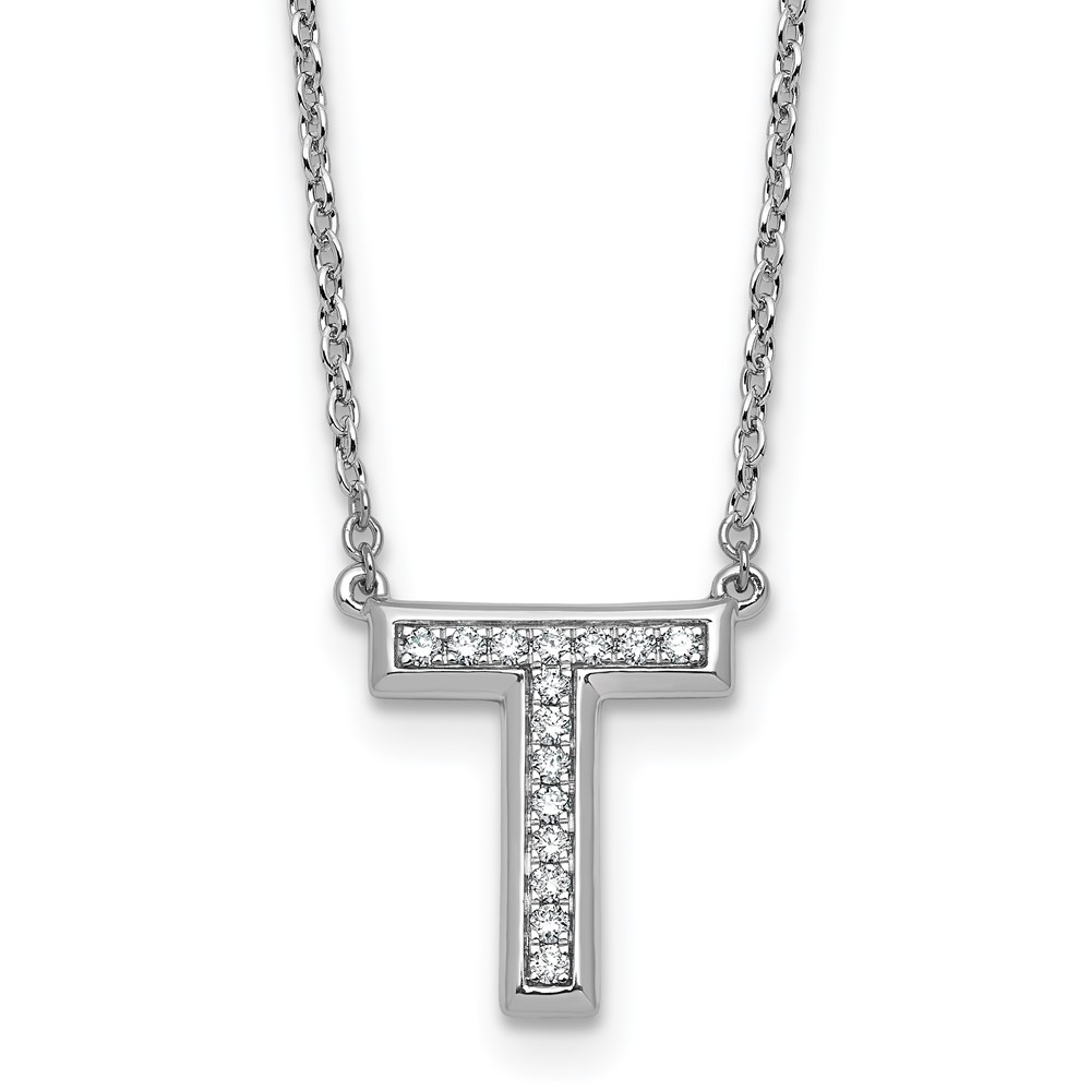 14K White Gold Lab Grown Diamond Vs+f+ Initial T Complete Necklace
