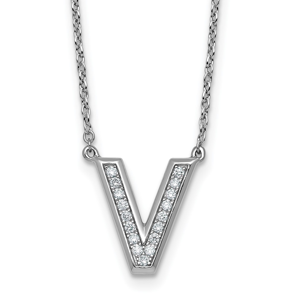 14K White Gold Lab Grown Diamond Vs+f+ Initial V Complete Necklace