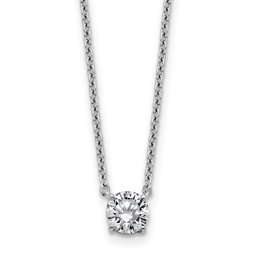 14K White Gold 0.50 Carat Lab Grown Diamond VS+ F+ Round Complete Four Prong Solitaire Necklace, 18"