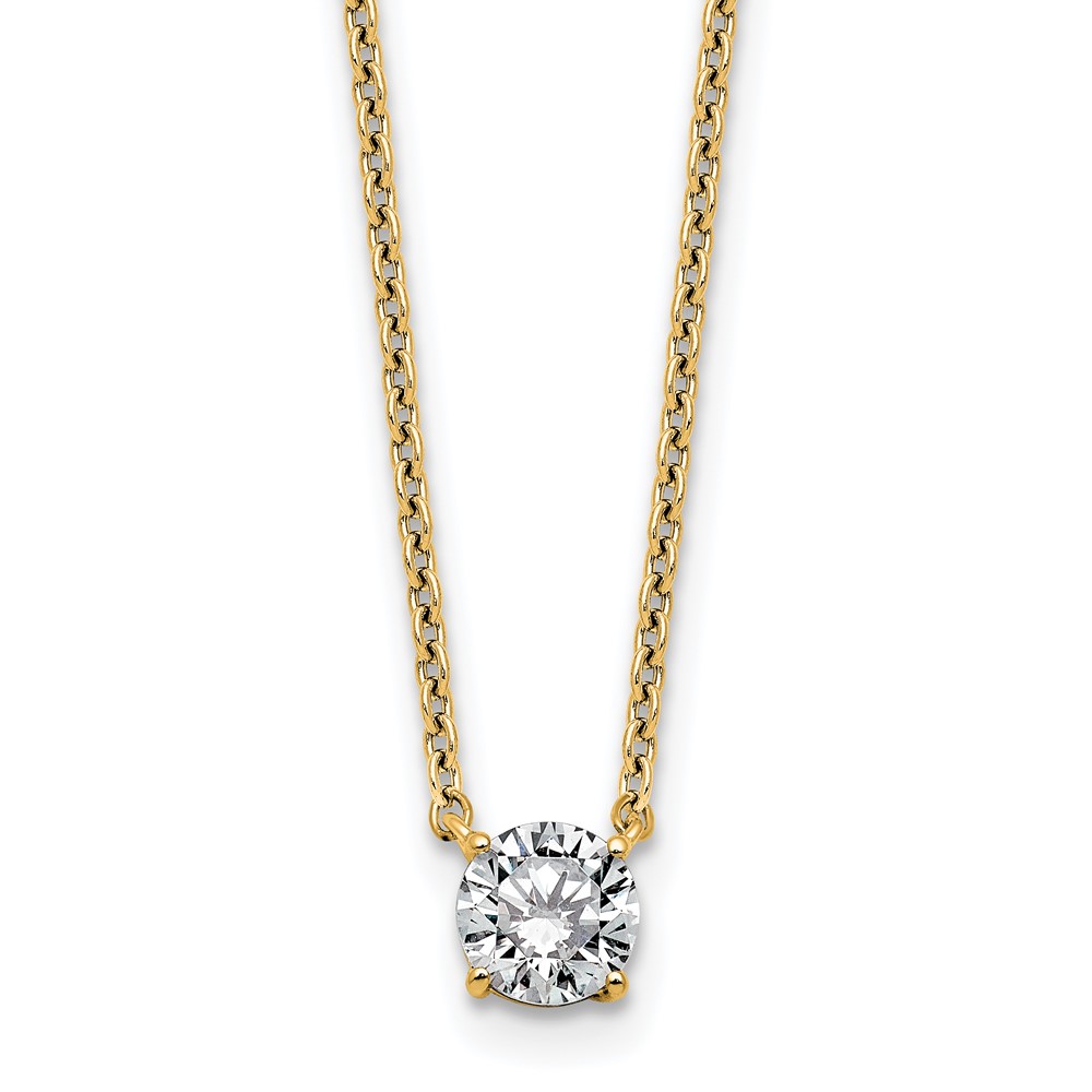 14K Yellow Gold 0.50 Carat Lab Grown Diamond VS+ F+ Round Complete Four Prong Solitaire Necklace, 18"
