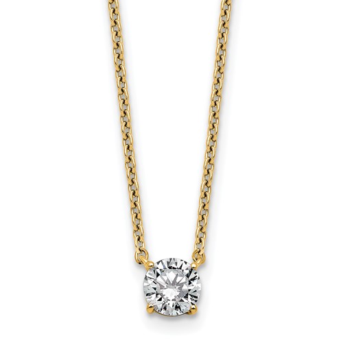 14K Yellow Gold 0.50 Carat Lab Grown Diamond VS+ F+ Round Complete Four Prong Solitaire Necklace, 18"
