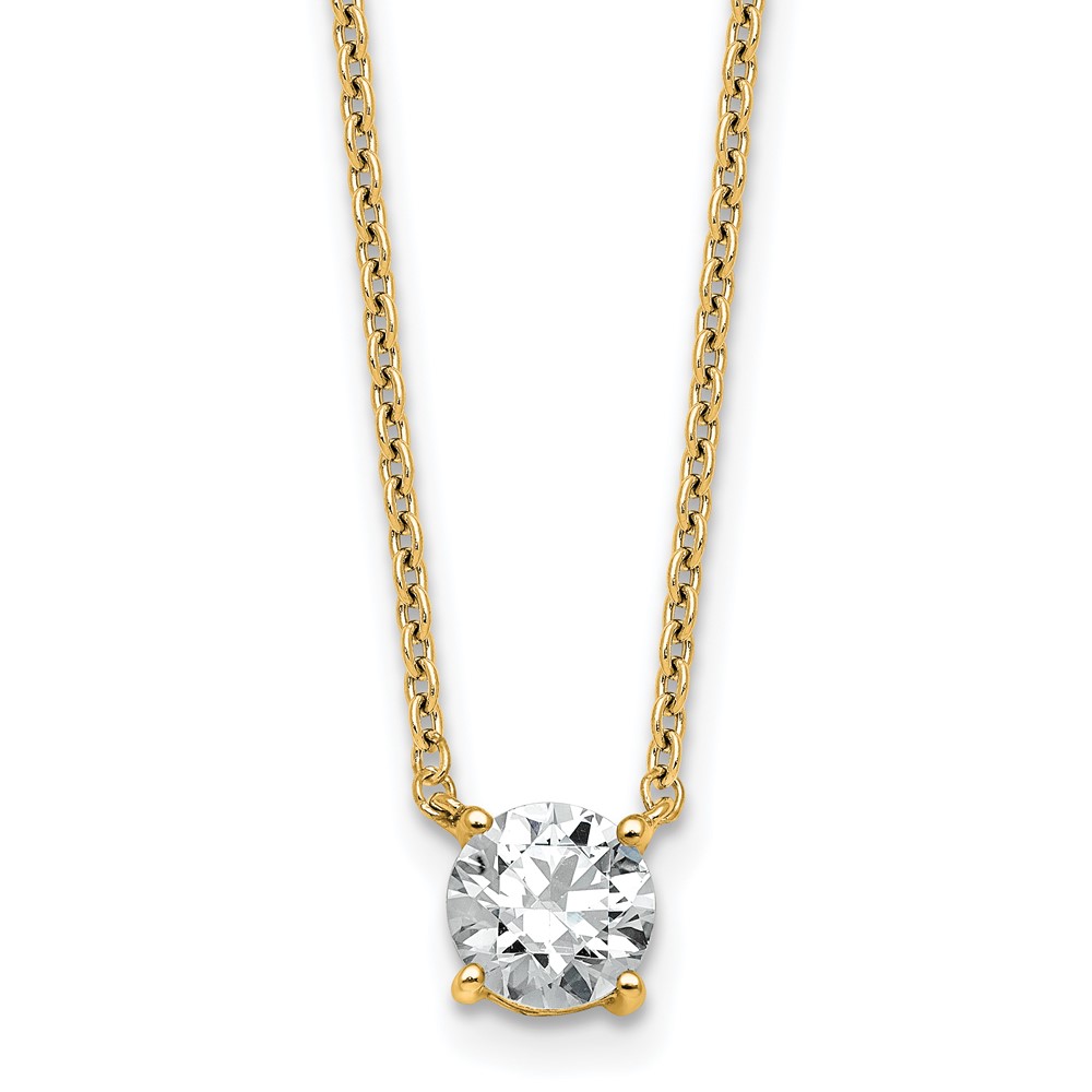 14K Yellow Gold 0.75 Carat Lab Grown Diamond VS+ F+ Round Complete Four Prong Solitaire Necklace, 18"