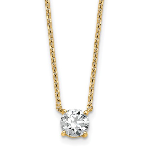 14K Yellow Gold 0.75 Carat Lab Grown Diamond VS+ F+ Round Complete Four Prong Solitaire Necklace, 18"