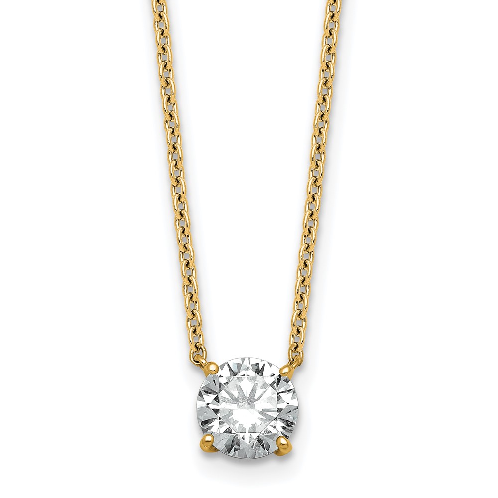 14K Yellow Gold 1 Carat Lab Grown Diamond VS+ F+ Round Complete Four Prong Solitaire Necklace, 18"