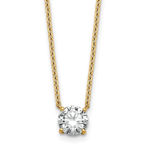 14K Yellow Gold 1 Carat Certified Lab Grown Diamond VS+ F+ Round Complete Four Prong Solitaire Necklace, 18"
