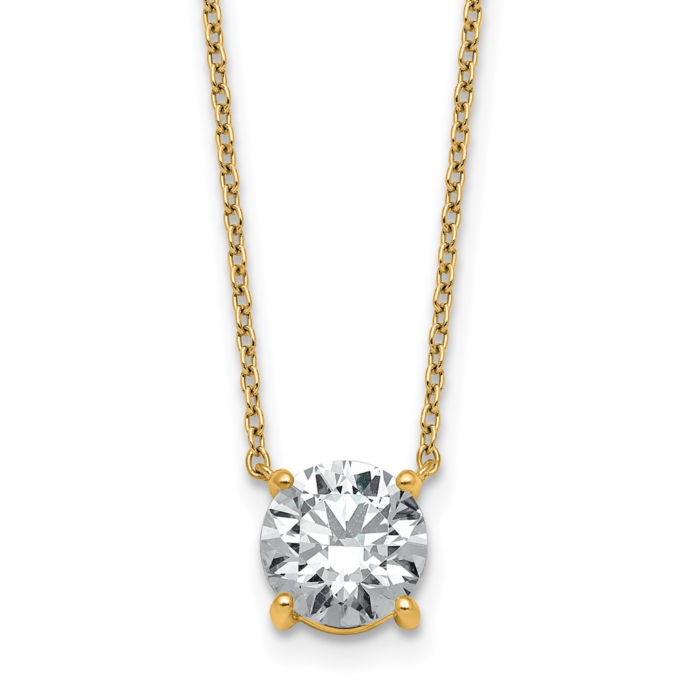 14K Yellow Gold 1.50 Carat Certified Lab Grown Diamond VS+ F+ Round Complete Four Prong Solitaire Necklace, 18"