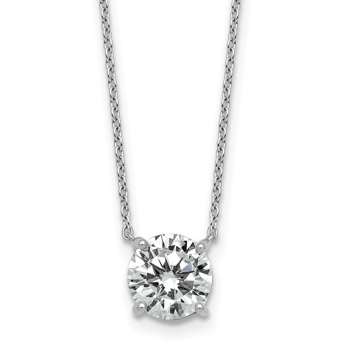 14K White Gold 2 Carat Lab Grown Diamond VS+ F+ Round Complete Four Prong Solitaire Necklace, 18"