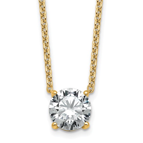 14K Yellow Gold 2.50 Carat Certified Lab Grown Diamond VS+ F+ Round Complete Four Prong Solitaire Necklace, 18"