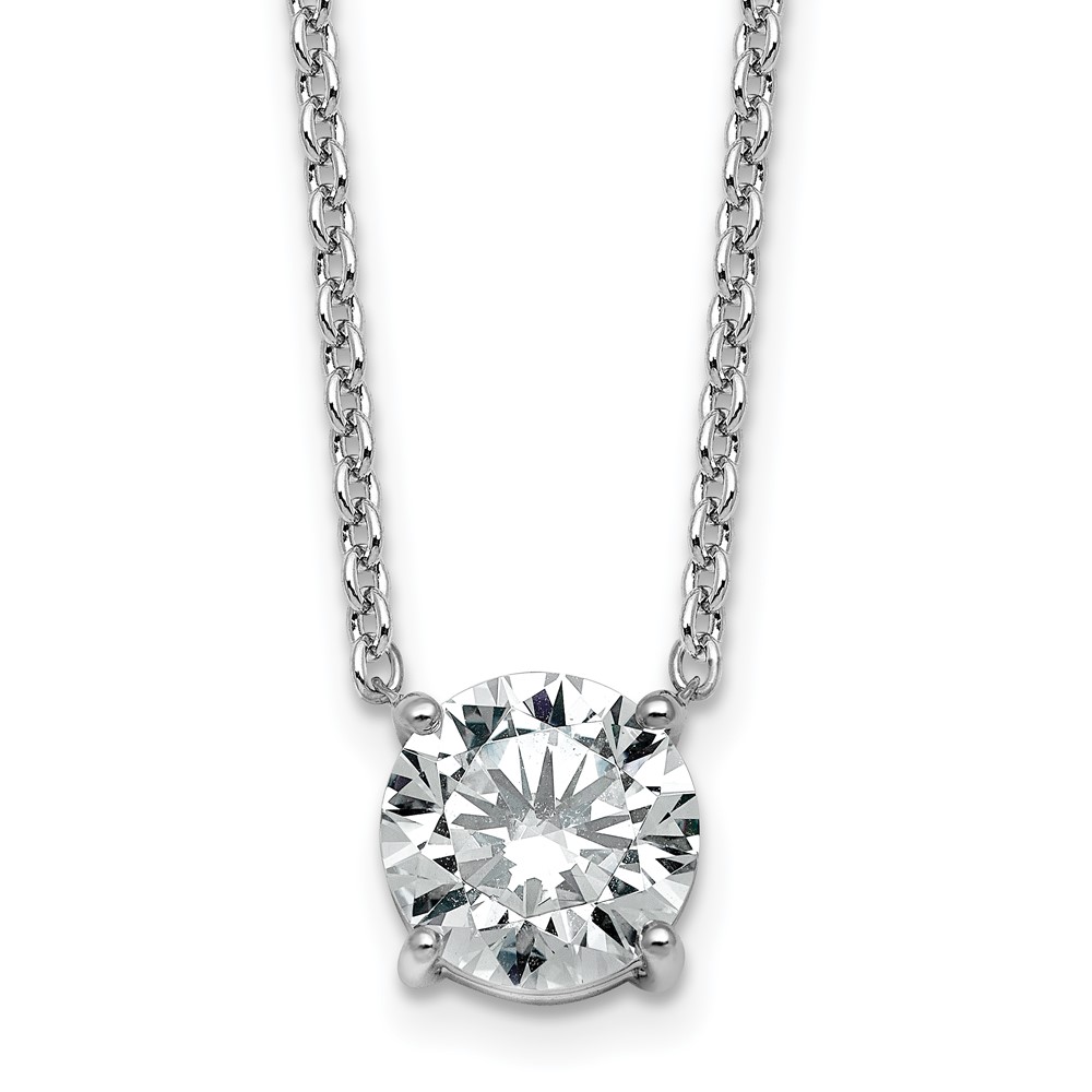 14K White Gold 3 Carat Certified Lab Grown Diamond VS+ F+ Round Complete Four Prong Solitaire Necklace, 18"