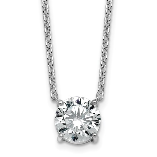 14K White Gold 3 Carat Lab Grown Diamond VS+ F+ Round Complete Four Prong Solitaire Necklace, 18"