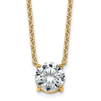 14K Yellow Gold 3 Carat Lab Grown Diamond VS+ F+ Round Complete Four Prong Solitaire Necklace, 18" view 1