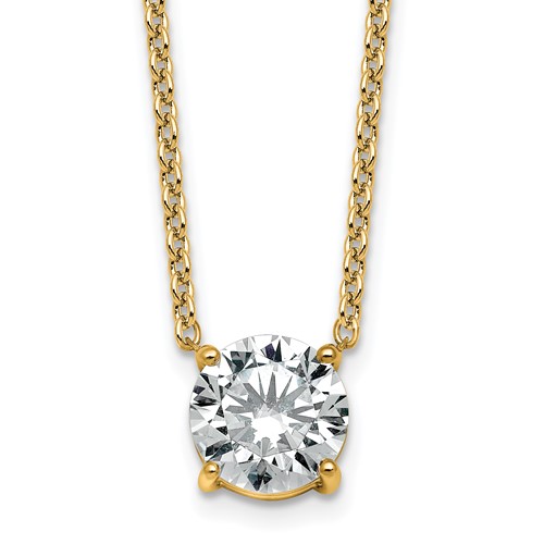 14K Yellow Gold 3 Carat Lab Grown Diamond VS+ F+ Round Complete Four Prong Solitaire Necklace, 18"