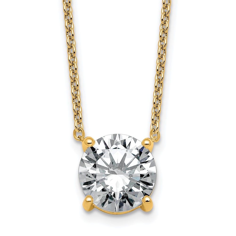 14K Yellow Gold 3.50 Carat Certified Lab Grown Diamond VS+ F+ Round Complete Four Prong Solitaire Necklace, 18"