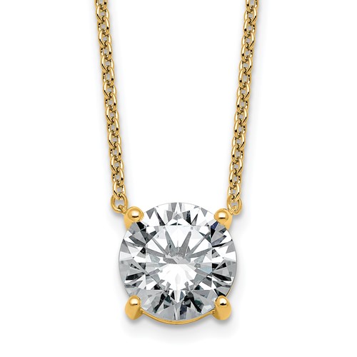 14K Yellow Gold 3.50 Carat Certified Lab Grown Diamond VS+ F+ Round Complete Four Prong Solitaire Necklace, 18"
