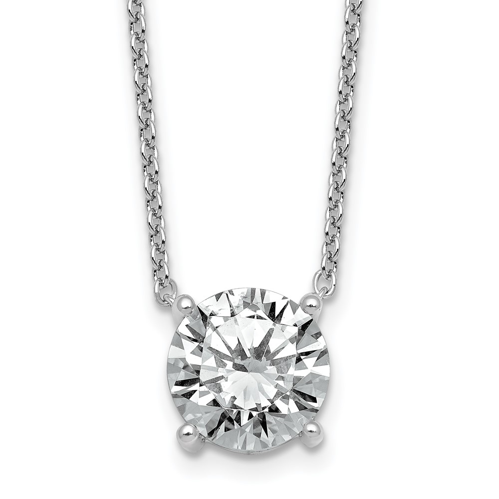14K White Gold 4 Carat Lab Grown Diamond VS+ F+ Round Complete Four Prong Solitaire Necklace, 18"