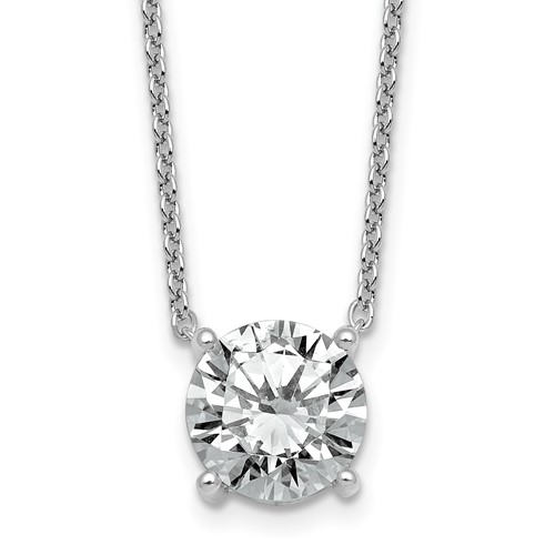 14K White Gold 4 Carat Lab Grown Diamond VS+ F+ Round Complete Four Prong Solitaire Necklace, 18"