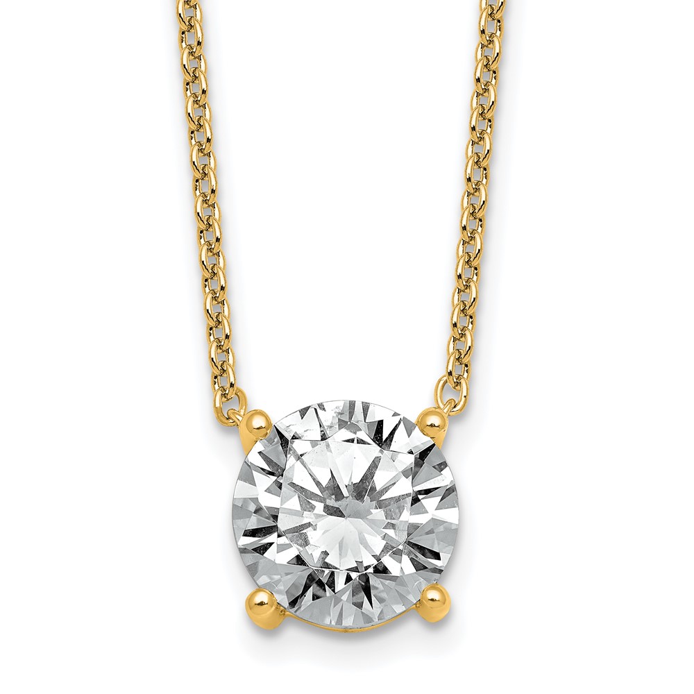 14K Yellow Gold 4 Carat Certified Lab Grown Diamond VS+ F+ Round Complete Four Prong Solitaire Necklace, 18"