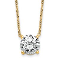 14K Yellow Gold 4 Carat Certified Lab Grown Diamond VS+ F+ Round Complete Four Prong Solitaire Necklace, 18" view 1