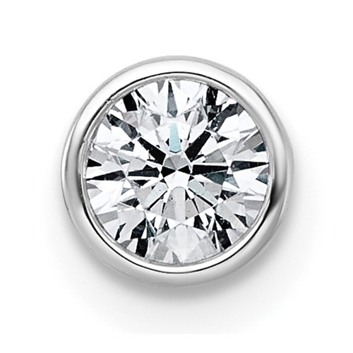 14K White Gold 0.62 Carat Lab Grown Diamond VS+ F+ Round Complete Bezel Set Chain Slide Pendant