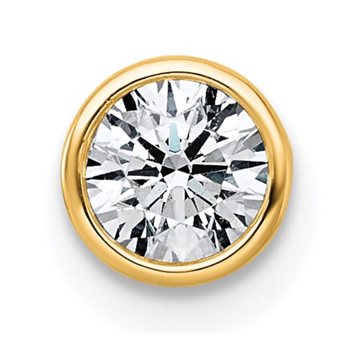 14K Yellow Gold 0.62 Carat Lab Grown Diamond VS+ F+ Round Complete Bezel Set Chain Slide Pendant
