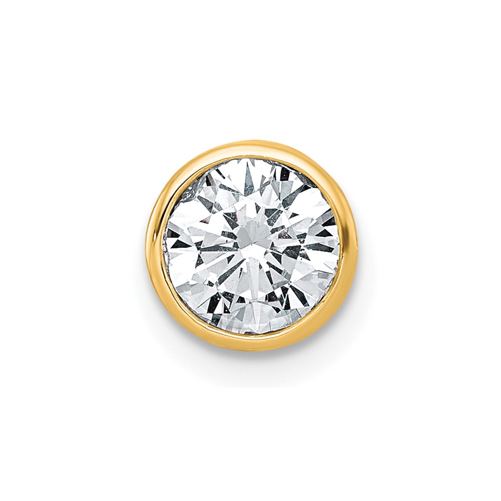 14K Yellow Gold 1 Carat Certified Lab Grown Diamond VS+ F+ Round Complete Bezel Set Chain Slide Pendant