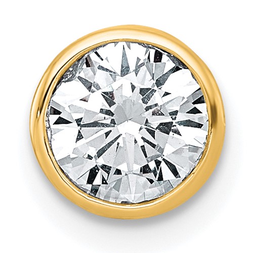 14K Yellow Gold 1 Carat Lab Grown Diamond VS+ F+ Round Complete Bezel Set Chain Slide Pendant