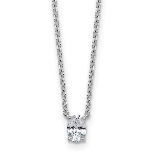 14K White Gold 0.25 Carat Lab Grown Diamond VS+ F+ Oval Complete Four Prong Pendant Necklace, 18"
