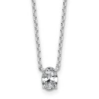 14K White Gold 0.50 Carat Lab Grown Diamond VS+ F+ Oval Complete Four Prong Pendant Necklace, 18" view 1