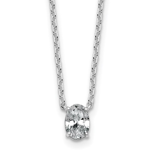 14K White Gold 0.50 Carat Lab Grown Diamond VS+ F+ Oval Complete Four Prong Pendant Necklace, 18"