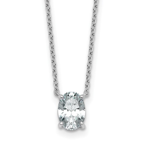 14K White Gold 1 Carat Certified Lab Grown Diamond VS+ F+ Oval Complete Four Prong Pendant Necklace, 18"