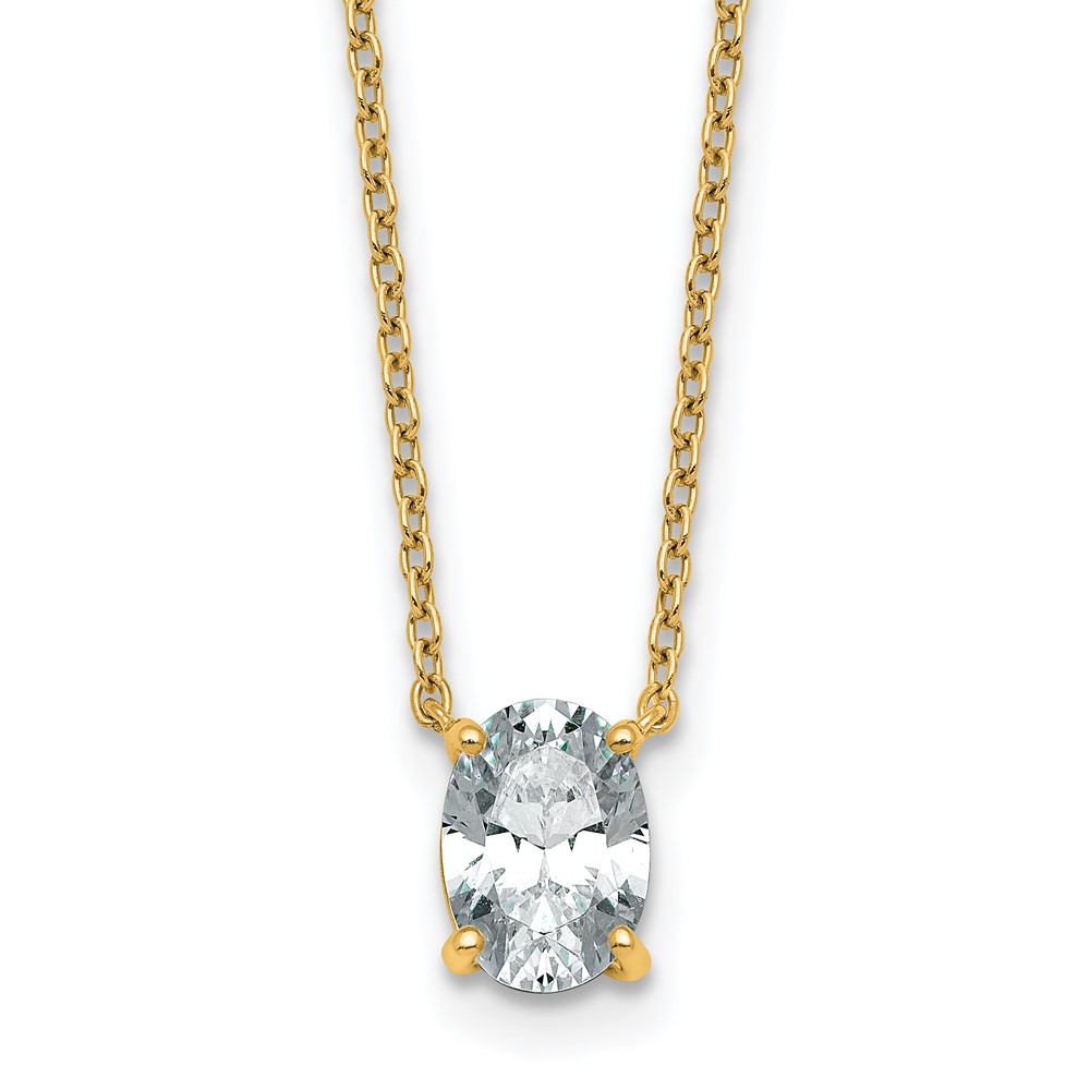 14K Yellow Gold 1 Carat Lab Grown Diamond VS+ F+ Oval Complete Four Prong Pendant Necklace, 18"