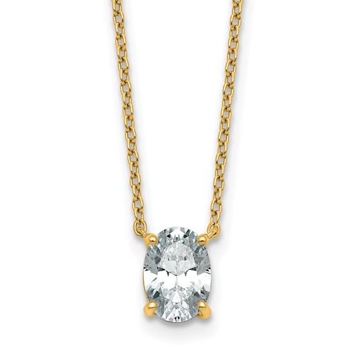 14K Yellow Gold 1 Carat Certified Lab Grown Diamond VS+ F+ Oval Complete Four Prong Pendant Necklace, 18"