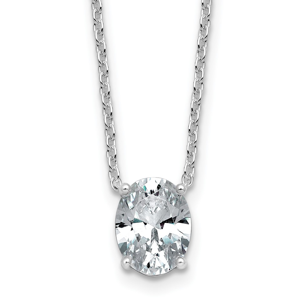 14K White Gold 1.50 Carat Lab Grown Diamond VS+ F+ Oval Complete Four Prong Pendant Necklace, 18"