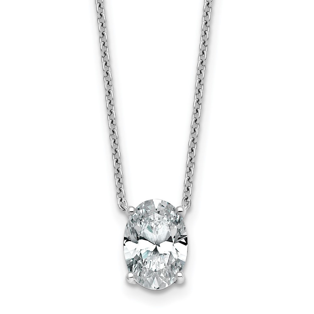 14K White Gold 2 Carat Lab Grown Diamond VS+ F+ Oval Complete Four Prong Pendant Necklace, 18"