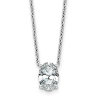 14K White Gold 2 Carat Lab Grown Diamond VS+ F+ Oval Complete Four Prong Pendant Necklace, 18" view 1