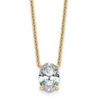 14K Yellow Gold 2 Carat Lab Grown Diamond VS+ F+ Oval Complete Four Prong Pendant Necklace, 18" view 1